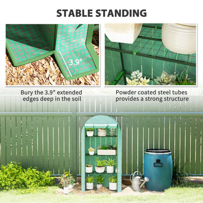 Mini Greenhouse, Portable Greenhouse with 4 Tier Shelves, Roll-Up Door, and Plastic Cover, 41.3" x 17.7" x 63", Green