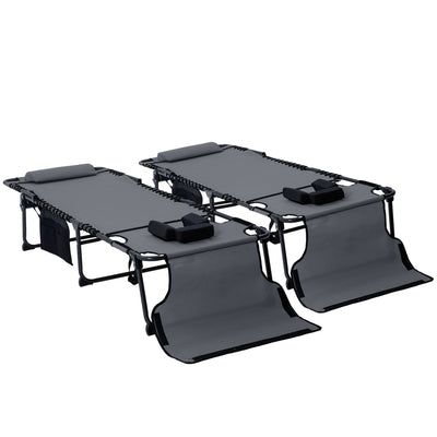 2 Piece Folding Chaise Lounge Pool Chairs with 5-level Reclining Back, Reading Hole, Side Pocket