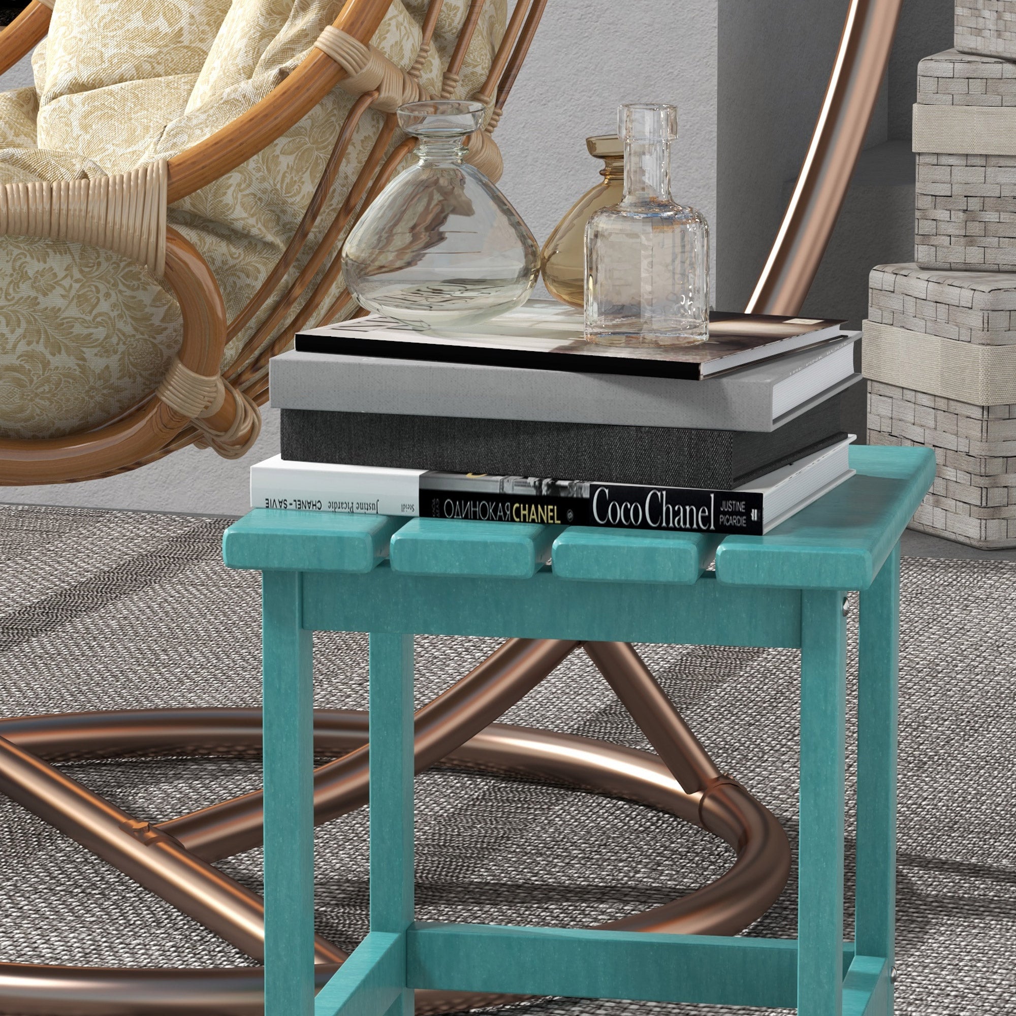 Adirondack Side Table, Square Patio End Table, Weather Resistant 15" Outdoor HDPE Table for Porch, Pool, Balcony