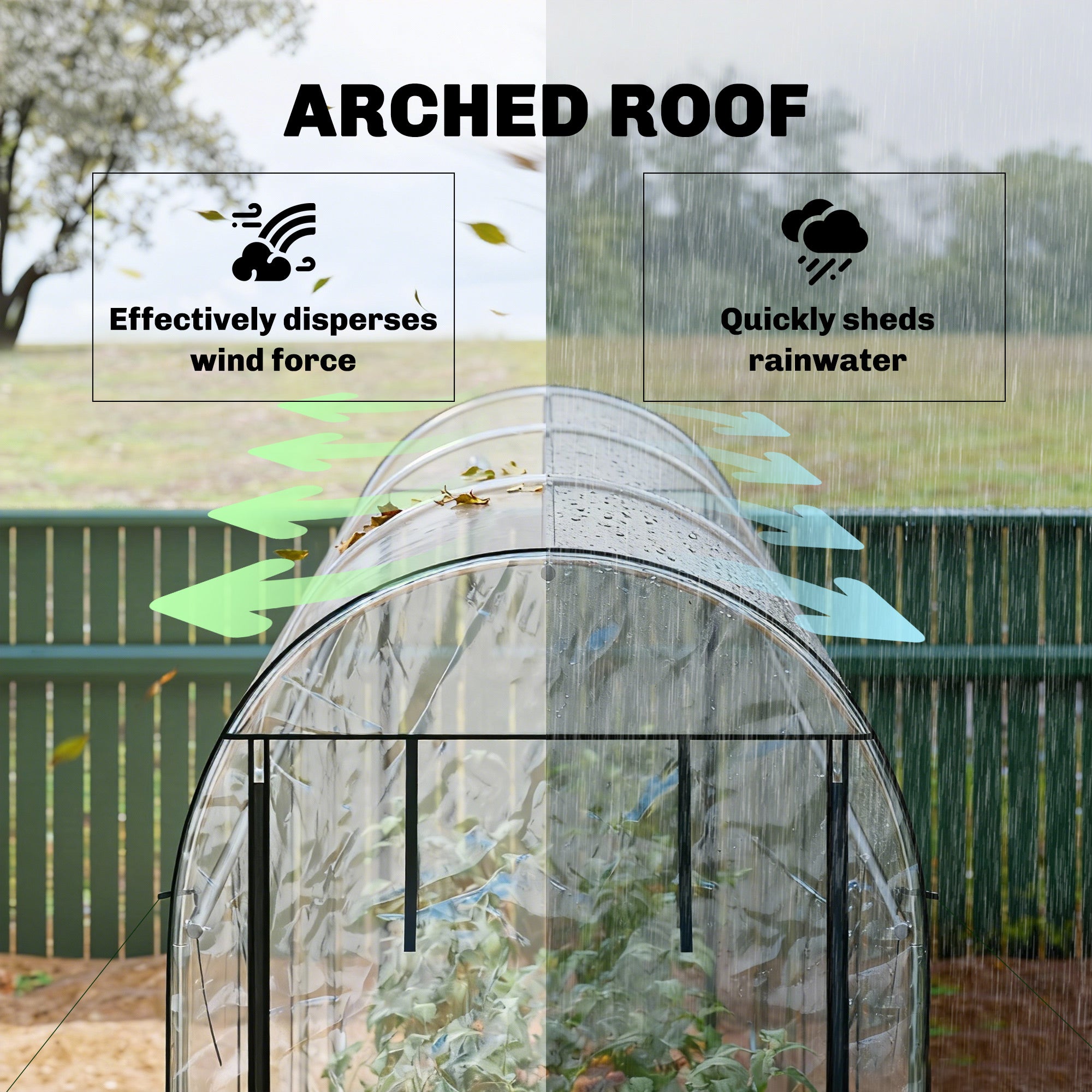 Walk-in Tunnel Greenhouse, Hoop House Greenhouse with 8 Roll-Up Doors, 10' x 3' x 6.5', Clear