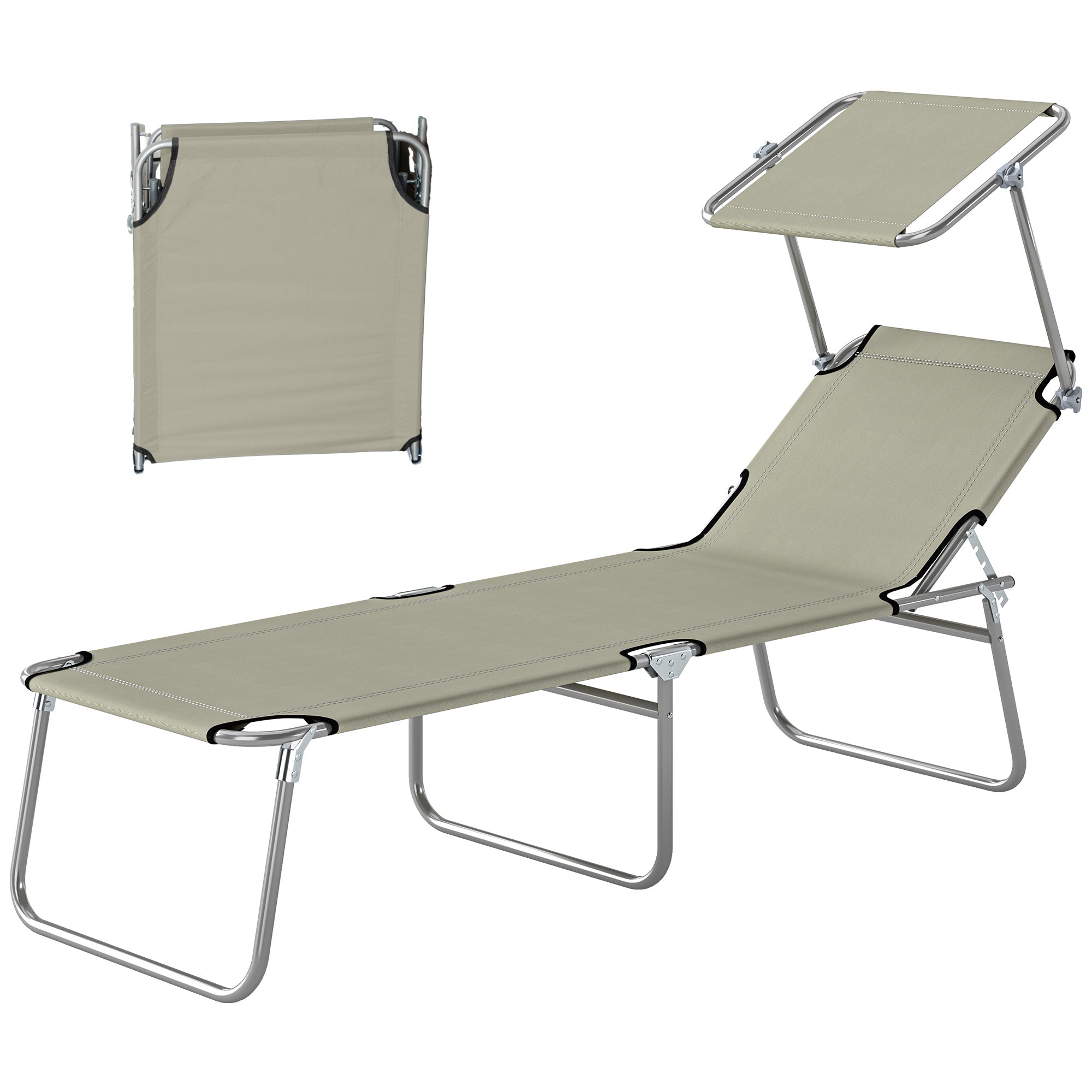 Outdoor Pool Chaise Lounge Chair, Folding Tanning Chair with Sun Shade