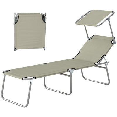 Outdoor Pool Chaise Lounge Chair, Folding Tanning Chair with Sun Shade