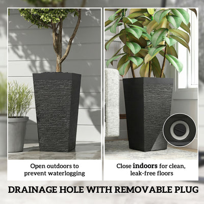 22.8 Inch Set of 3 Outdoor Planters with Stone Finish and Wheels, Stackable Tapered Planters with Drainage Hole