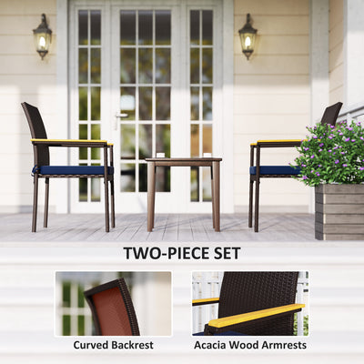 Stackable Patio Wicker Dining Chair Set of 2 with Cushions, Backrest, Armrests for Deck, Garden