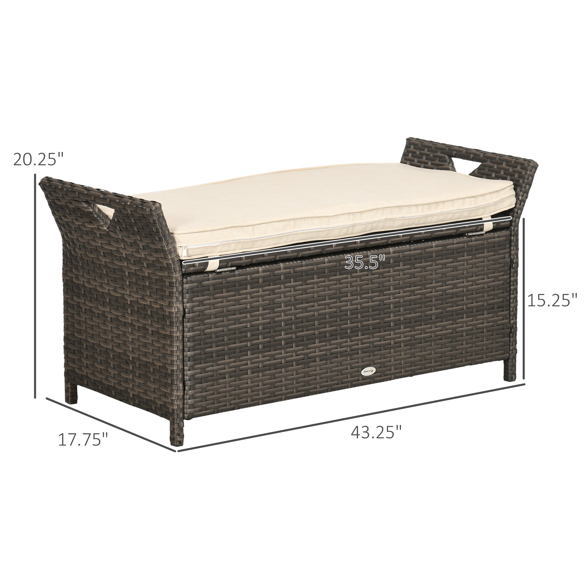 29 Gallon Patio Wicker Storage Bench, Outdoor PE Rattan Furniture, 2-In-1 Large Capacity Rectangle Garden Storage Box with Handles and Cushion