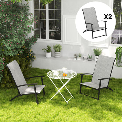 Set of 2 Outdoor Dining Chairs with High Back, Armrests, Folding Patio Chairs for Patio, Lawn, Camping