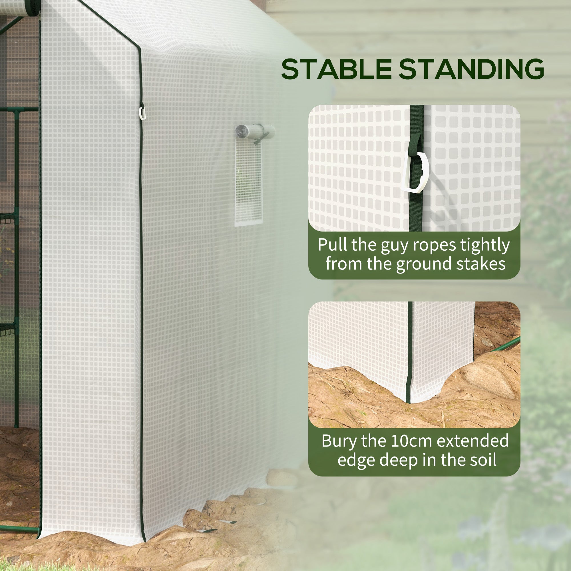 4.6' x 4.7' Portable Greenhouse, Water/UV Resistant Walk-In Small Outdoor Green House with 2 Tier U-Shaped Flower Rack Shelves, Roll Up Door & Windows