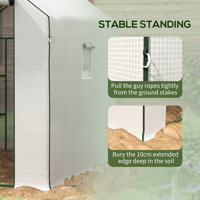 4.6' x 4.7' Portable Greenhouse, Water/UV Resistant Walk-In Small Outdoor Green House with 2 Tier U-Shaped Flower Rack Shelves, Roll Up Door & Windows