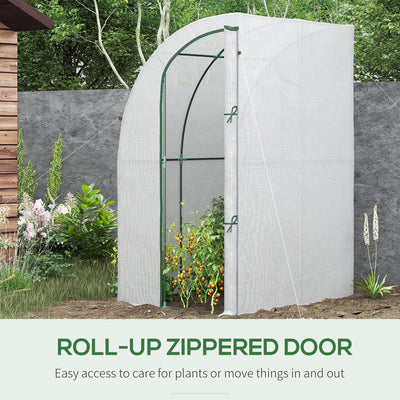 5' x 4' x 7' Outdoor Lean to Greenhouse, Walk-In Green House Plant Nursery with Roll-up Window, PE Cover, White