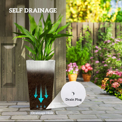 Tall Planters for Outdoor Plants Set of 3, 24 In Taper Planters with Drainage Holes, Rattan Decor Plant Pots