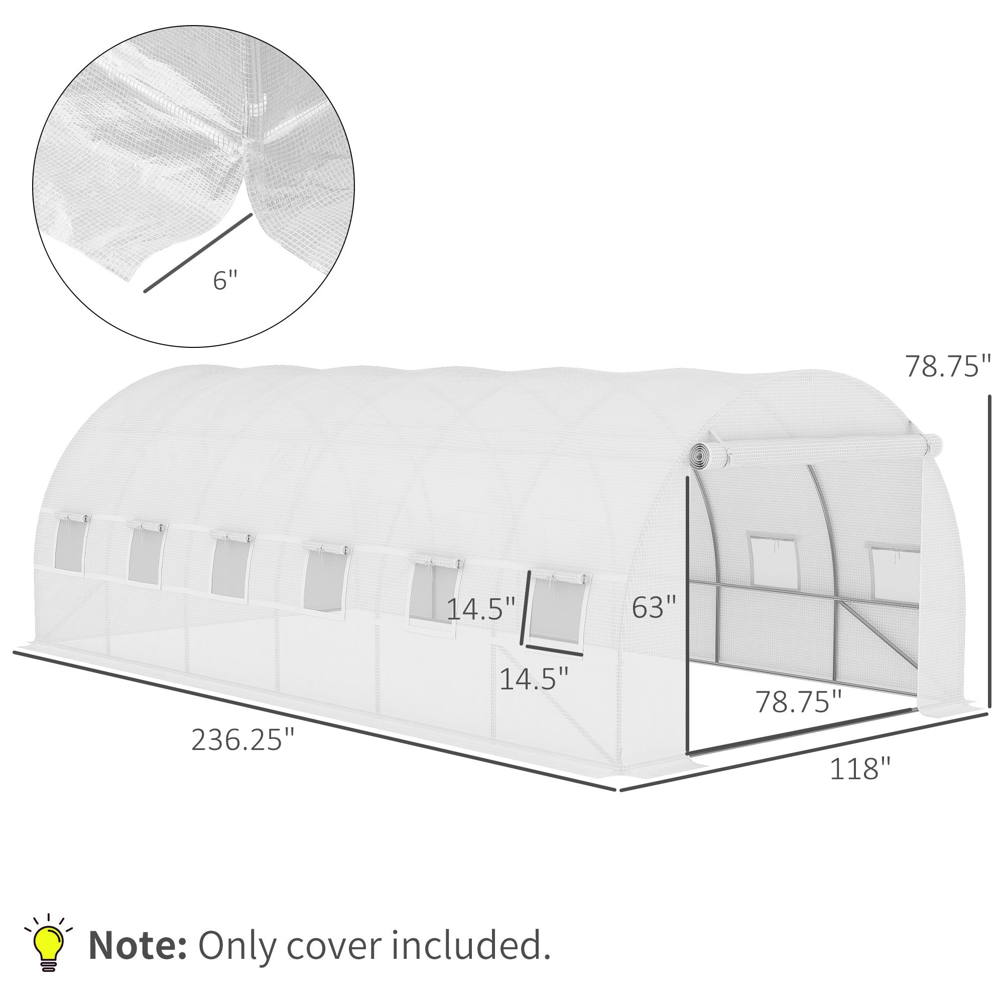 19.7' x 9.8' x 6.6' Plastic Greenhouse Cover Replacement, Heavy Duty Waterproof Tarp for Hoop House, Sheeting with 12 Windows, Door & Reinforcement Grid