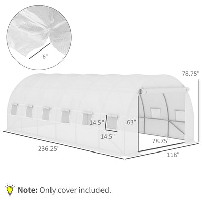 19.7' x 9.8' x 6.6' Plastic Greenhouse Cover Replacement, Heavy Duty Waterproof Tarp for Hoop House, Sheeting with 12 Windows, Door & Reinforcement Grid