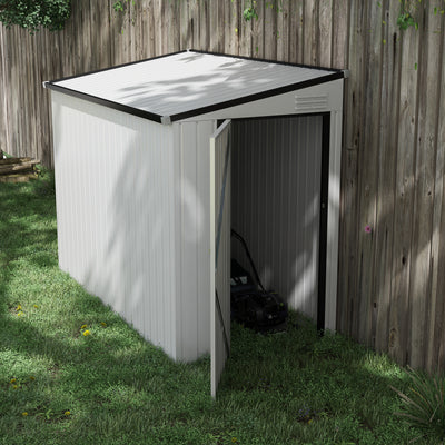 4' x 7.7' Lean to Garden Storage Shed, Outdoor Metal Tool House with Lockable Door Vents for Backyard Patio Lawn