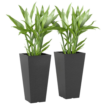 23 Inch Tall Planters for Outdoor Plants, Set of 2 Plastic Flower Pots, for Front Door Patio Garden Use