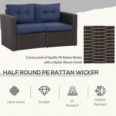 2 Piece Patio Wicker Corner Sofa Set, Outdoor PE Rattan Furniture, with Curved Armrests and Padded Cushions for Balcony, Garden, or Lawn