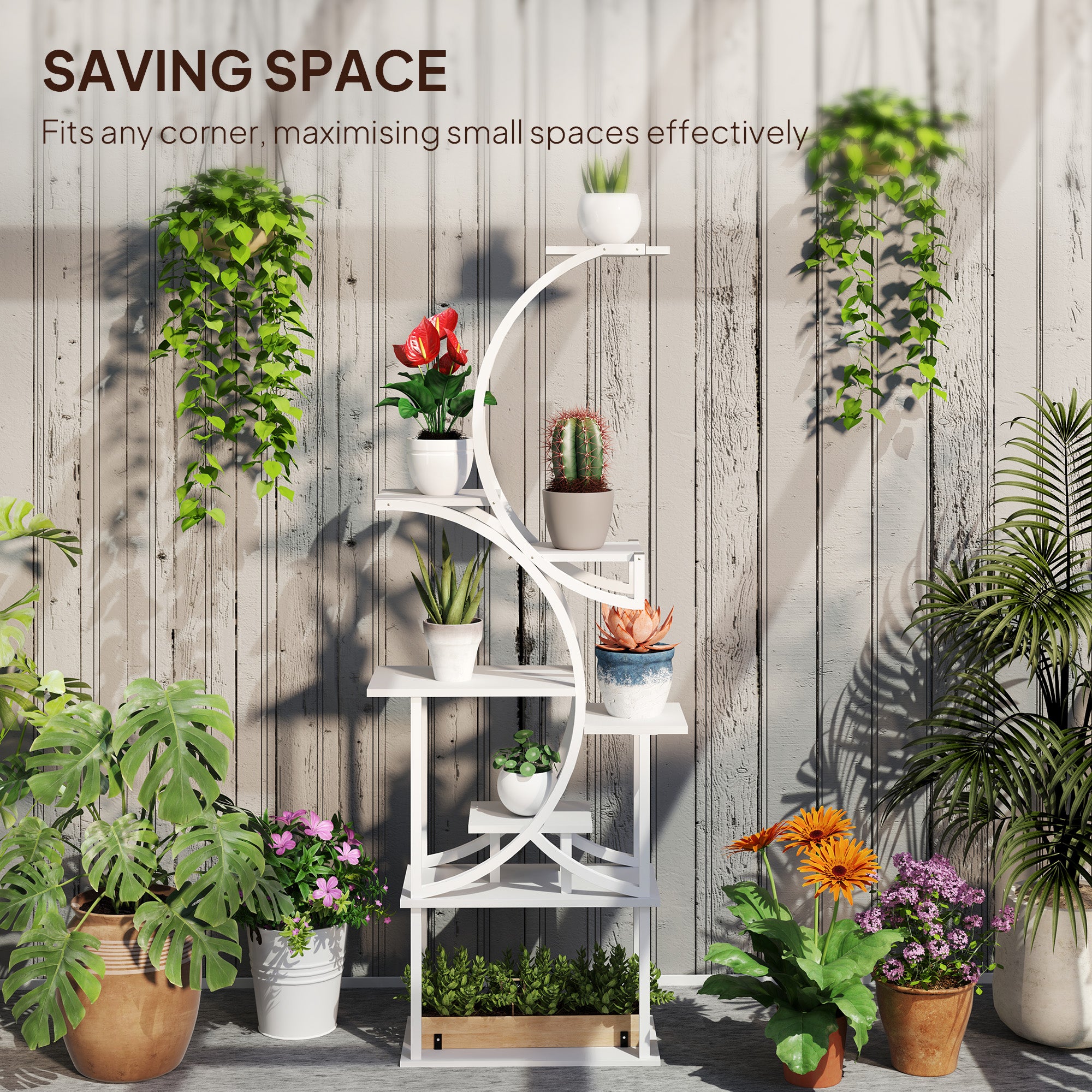 Plant Stand Indoor, 8 Tier 62" S-Shaped Plant Shelf, Corner Plant Rack for Multiple Plants, White