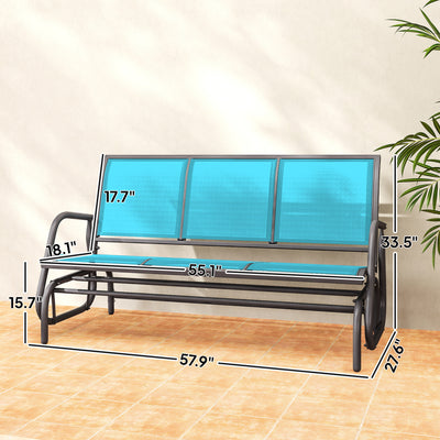 3-Person Outdoor Patio Glider Bench, Porch Glider Swing with 3 Seats, Breathable Mesh Fabric, Metal Frame