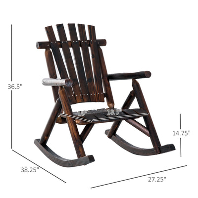 Outdoor Wooden Rocking Chair, Single-Person Rustic Adirondack Rocker with Slatted Seat, High Backrest, Armrests for Patio, Garden and Porch