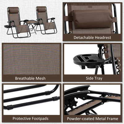 Zero Gravity Chair Set with Side Table, Folding Reclining Chair with Cupholders & Pillows, Adjustable Lounge Chairs for Pool, Backyard, Lawn, Beach