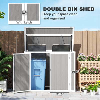 4.7 x 2.5FT Outdoor Horizontal Storage Shed, Lockable Trash Can Storage with Chain Lid, Gray