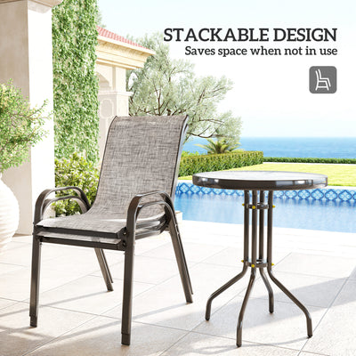 3 Pieces Bistro Set, Small Patio Furniture Set with Stackable Chairs and Glass Table for Backyard, Balcony