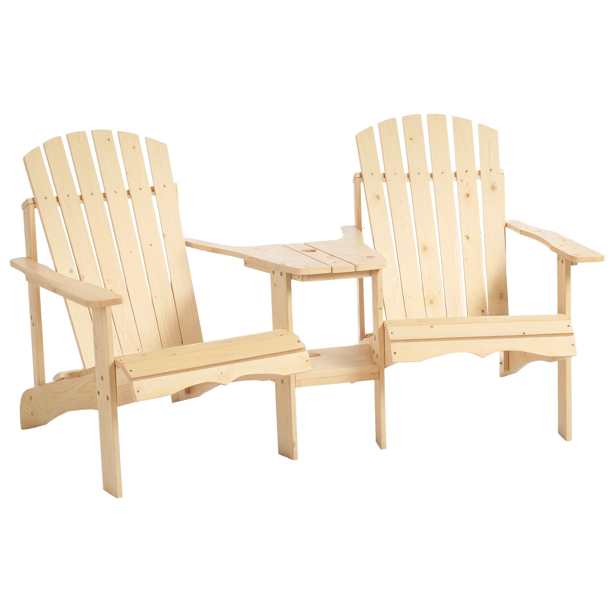 Fire Pit Seating, 2 Wooden Adirondack Chairs with Outdoor Table & Umbrella Hole, Wood 2 Person Adirondack Bench
