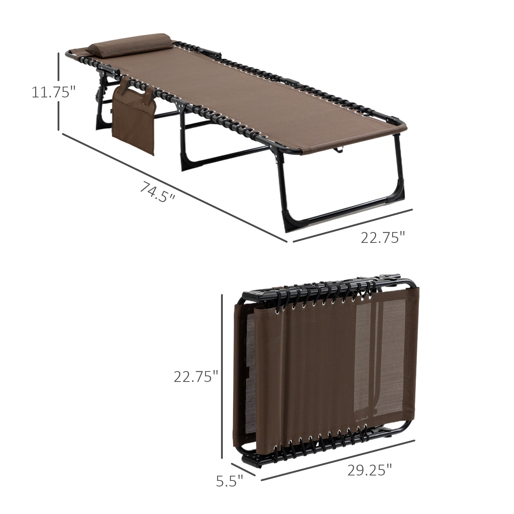 Reclining Chaise Lounge Chair, Portable Sun Lounger, Folding Camping Cot with Adjustable Backrest and Removable Pillow, for Patio, Garden, Beach