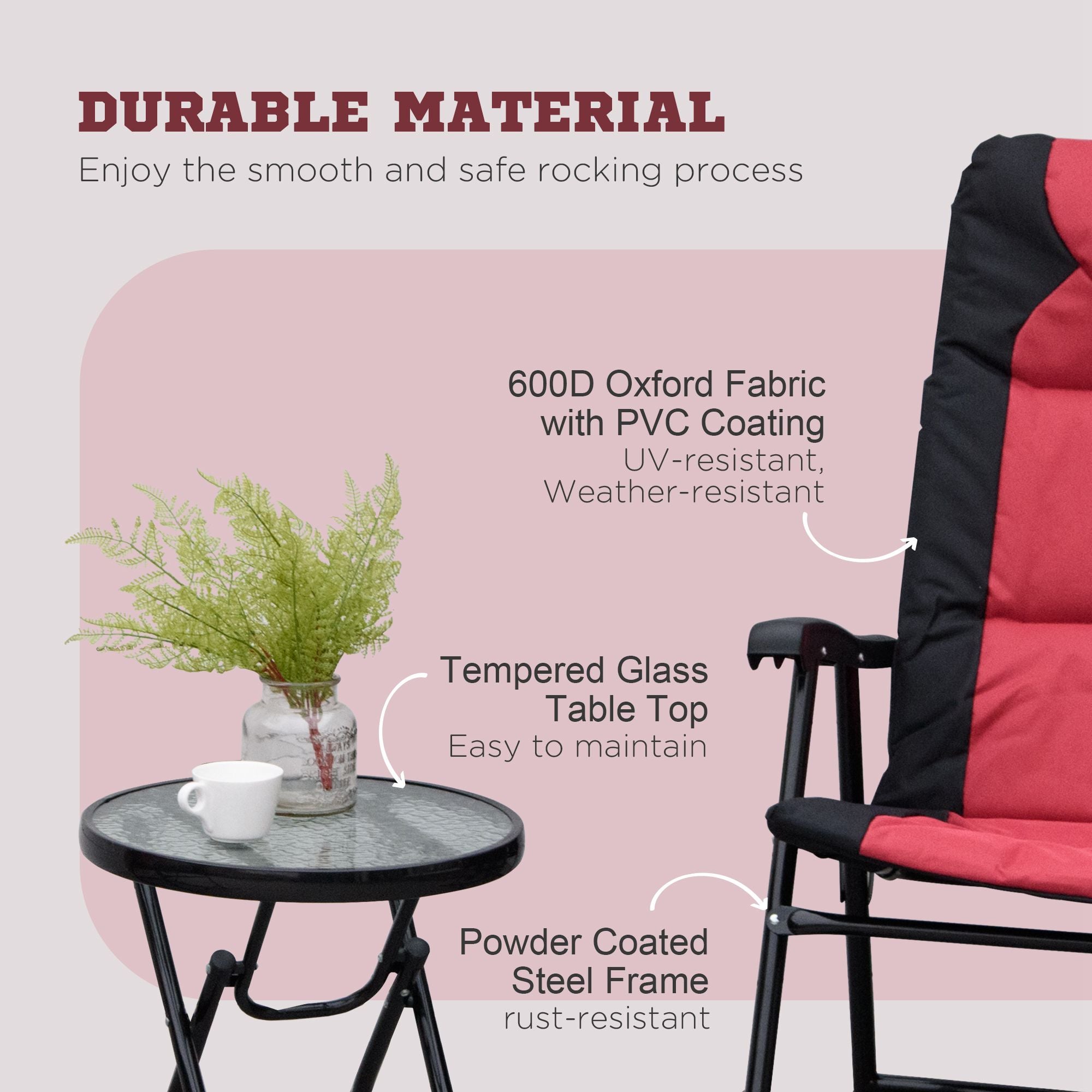 3 Piece Outdoor Folding Rocking Chair and Table Set - Blue and Gray
