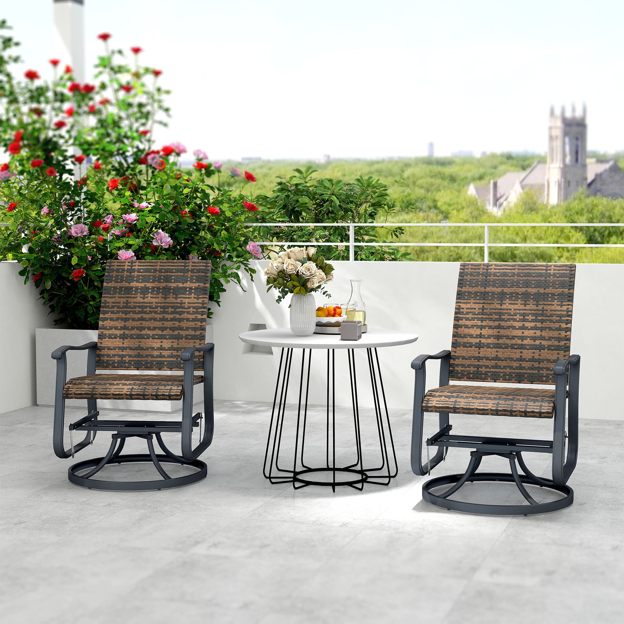 Wicker Rattan Swivel Patio Glider Chair Set of 2, Outdoor Glider Chair with Steel Frame, High Back, Armrests