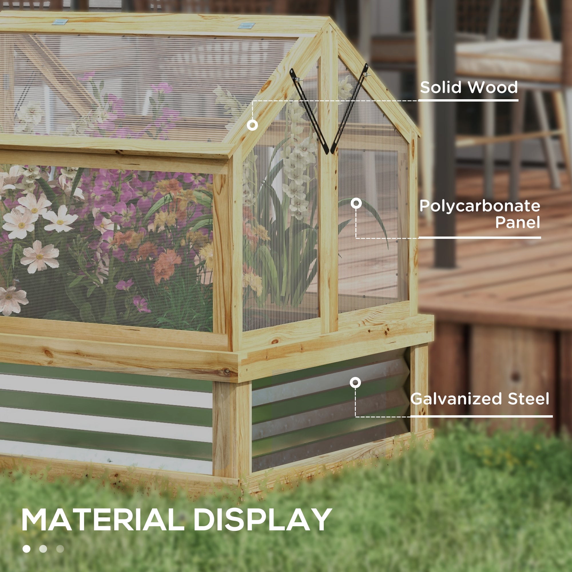 Raised Garden Flower Bed Kit with Greenhouse, Wooden Cold Frame Planter, 35.5" x 31.5" x 36"