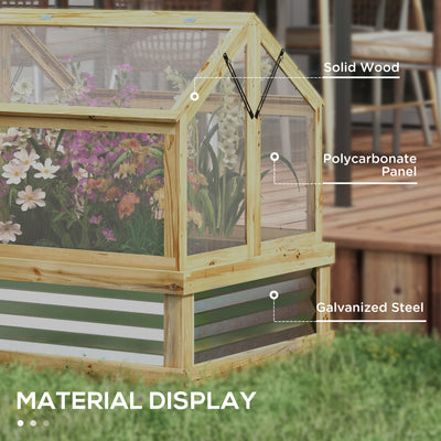 Raised Garden Flower Bed Kit with Greenhouse, Wooden Cold Frame Planter, 35.5" x 31.5" x 36"