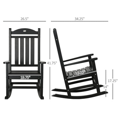2PCs Outdoor Rocking Chair with Armrests, Fade-Resistant Waterproof HDPE for Indoor & Outdoor, Black