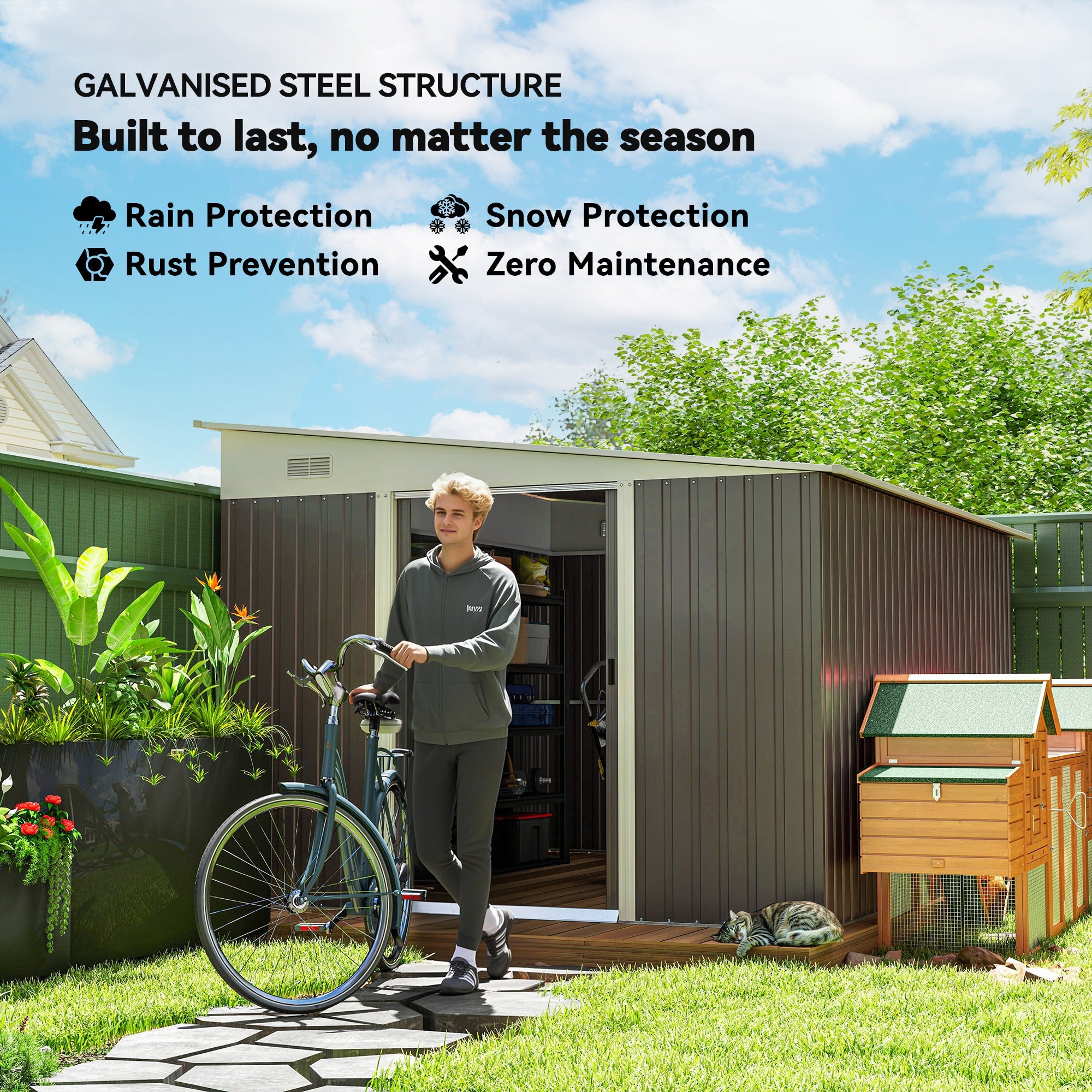 11' x 9' Metal Outdoor Storage Shed, Tool House with Double Lockable Doors for Backyard, Patio, Lawn, Garage, Gray