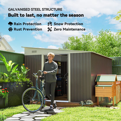 11' x 9' Metal Outdoor Storage Shed, Tool House with Double Lockable Doors for Backyard, Patio, Lawn, Garage, Gray