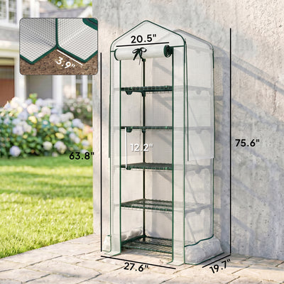 Mini Greenhouse with Screen Roof, 5 Tier Portable Small Greenhouse with High Strength PE Cover