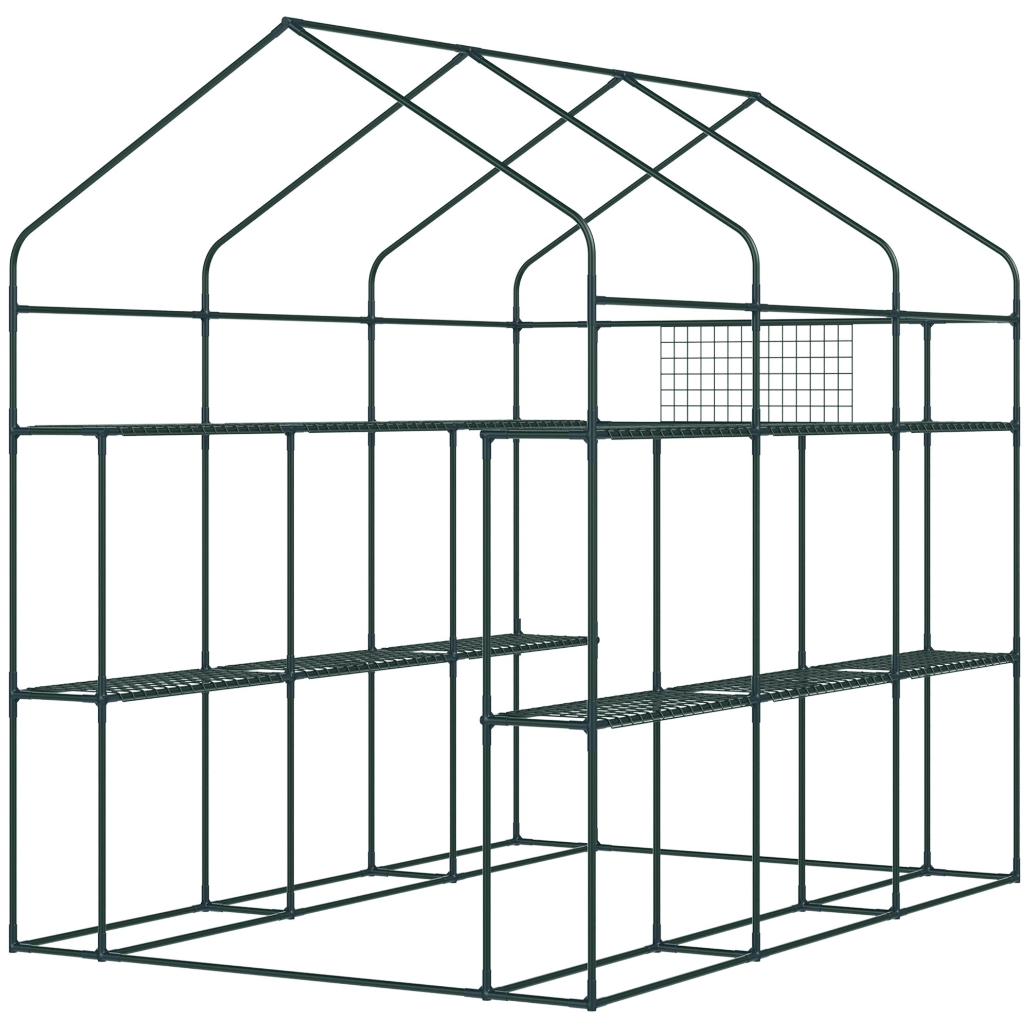 7' x 5' x 6' Walk-in Greenhouse for Outdoors with Mesh Door and Windows, 18 Shelf Hot House with Trellis, Plant Labels, UV Protective for Growing Flowers, Herbs, Vegetables, Saplings, Green