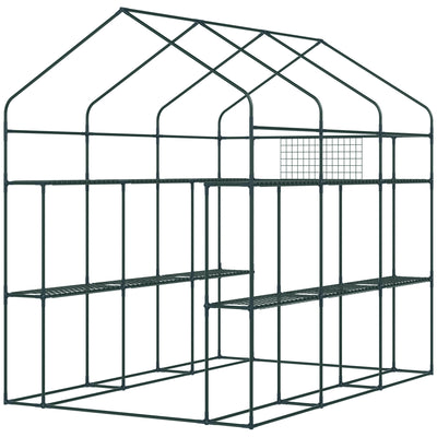 7' x 5' x 6' Walk-in Greenhouse for Outdoors with Mesh Door and Windows, 18 Shelf Hot House with Trellis, Plant Labels, UV Protective for Growing Flowers, Herbs, Vegetables, Saplings, Green
