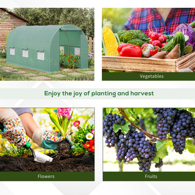 15' x 7' x 7' Walk-in Tunnel Hoop Greenhouse, Green House for Outside with PE Cover, Steel Frame, Roll-Up Zipper Door & Windows for Flowers, Vegetables, Tropical Plants, Green