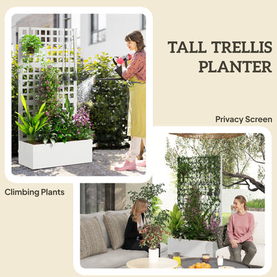 Galvanized Raised Garden Bed Planter Box with Trellis for Climbing Plants, Vegetable, Vines, 35" x 16" x 70"