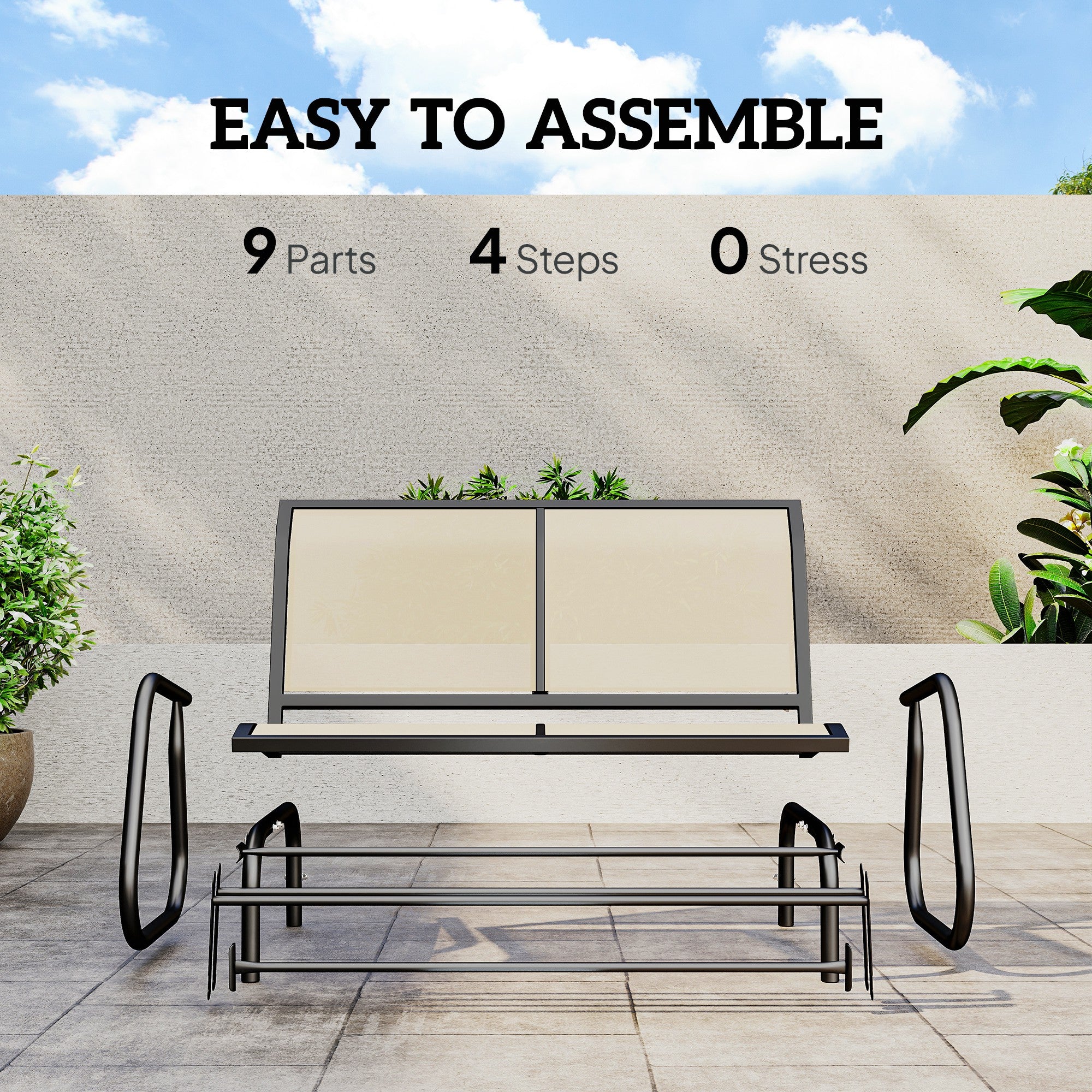 2-Person Outdoor Glider Bench, Patio Double Swing Rocking Chair Loveseat w/Powder Coated Steel Frame for Backyard Garden Porch
