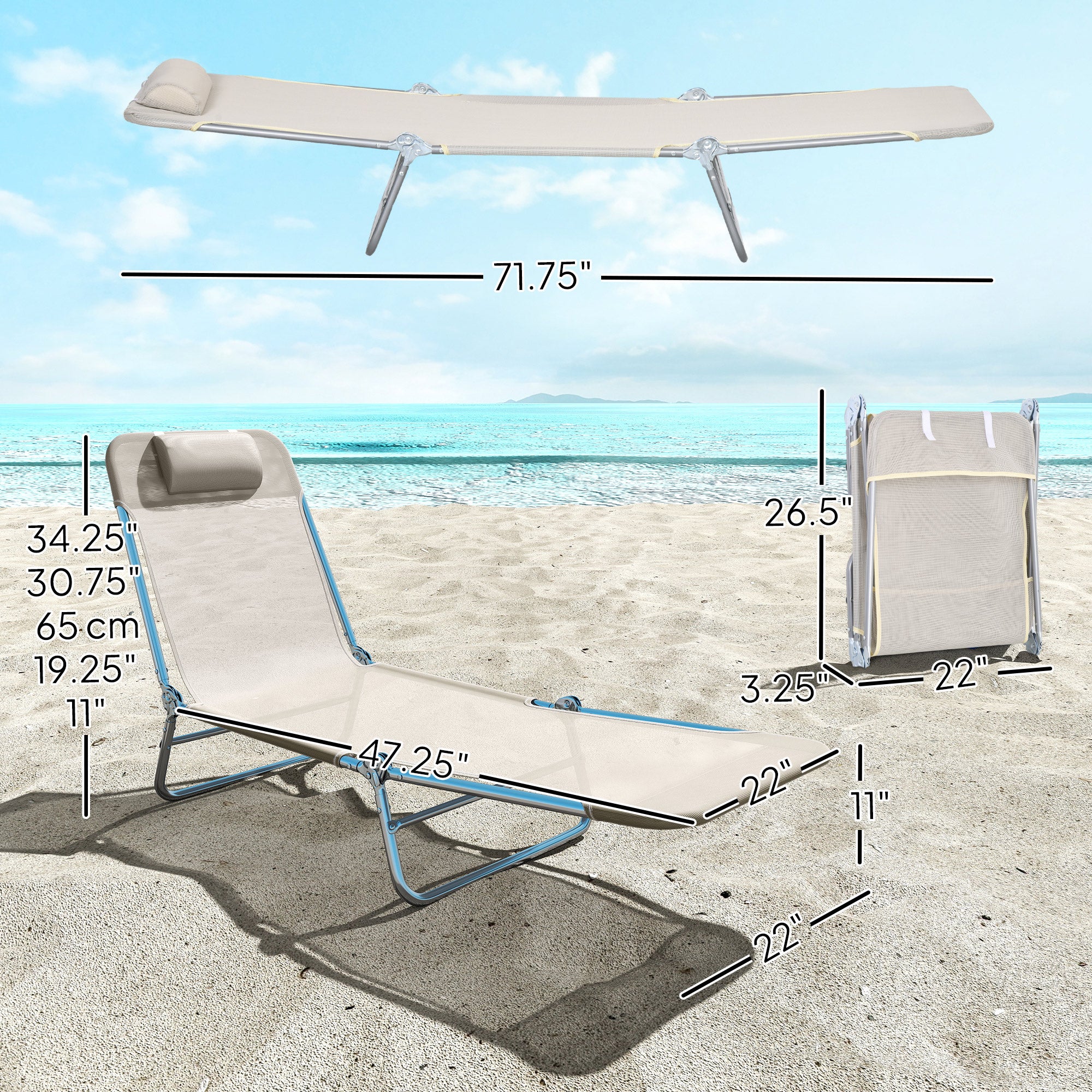 2 Piece Folding Chaise Lounge Chairs, Pool Sun Tanning Chairs with Reclining Back, Breathable Mesh Seat