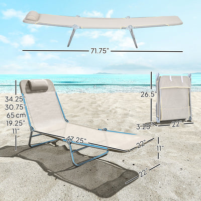 2 Piece Folding Chaise Lounge Chairs, Pool Sun Tanning Chairs with Reclining Back, Breathable Mesh Seat