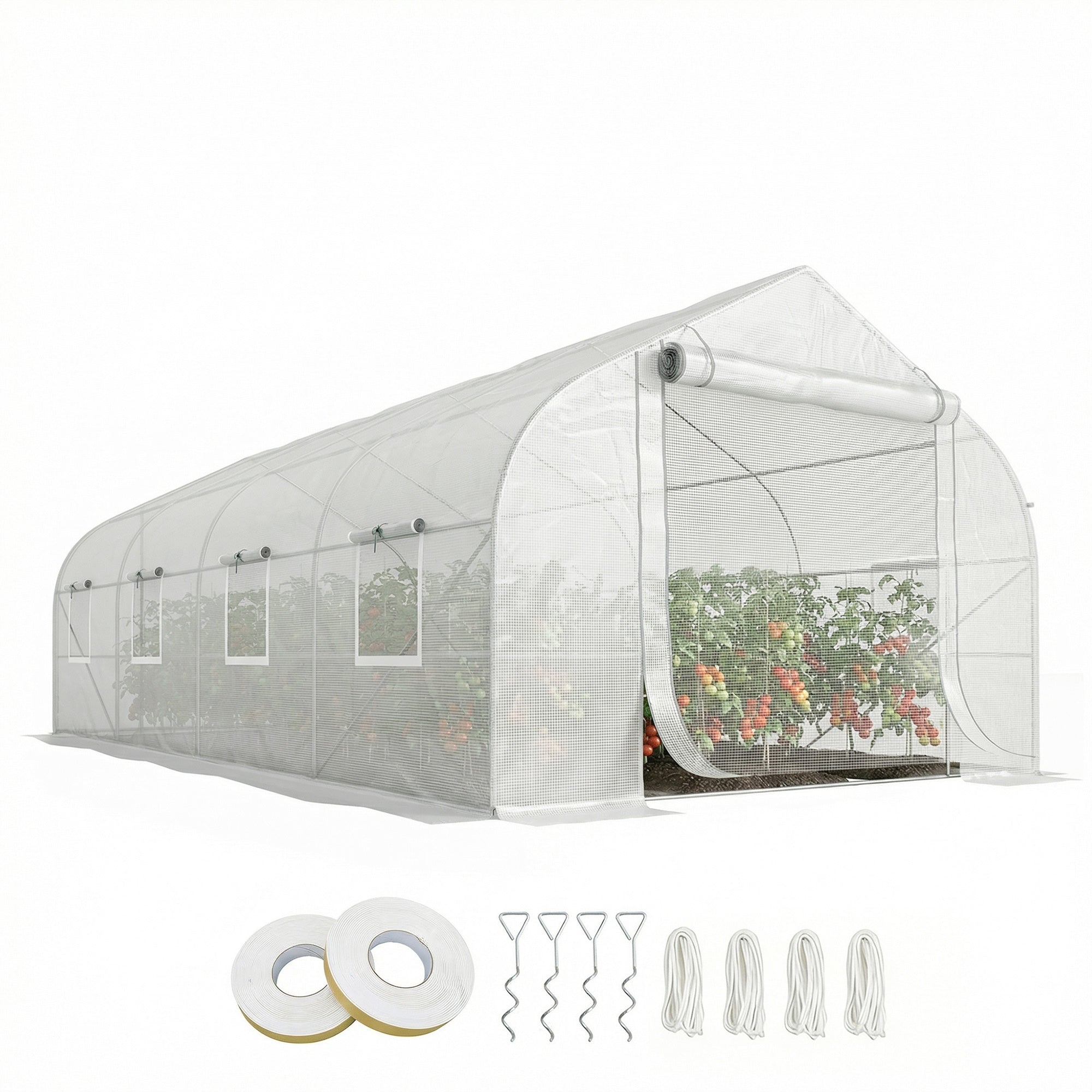 20' x 10' x 7' Walk-in Tunnel Greenhouse with Zippered Mesh Door and 8 Mesh Windows, Gardening Plant Hot House with Galvanized Steel Hoops