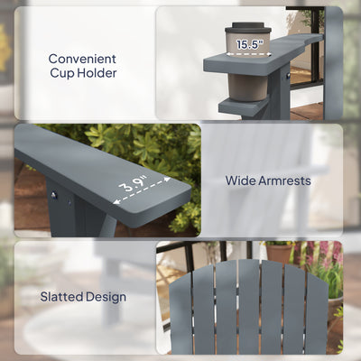 Oversized Adirondack Chair, Outdoor Fire Pit and Porch Seating, Classic Log Lounge w/ Built-in Cupholder