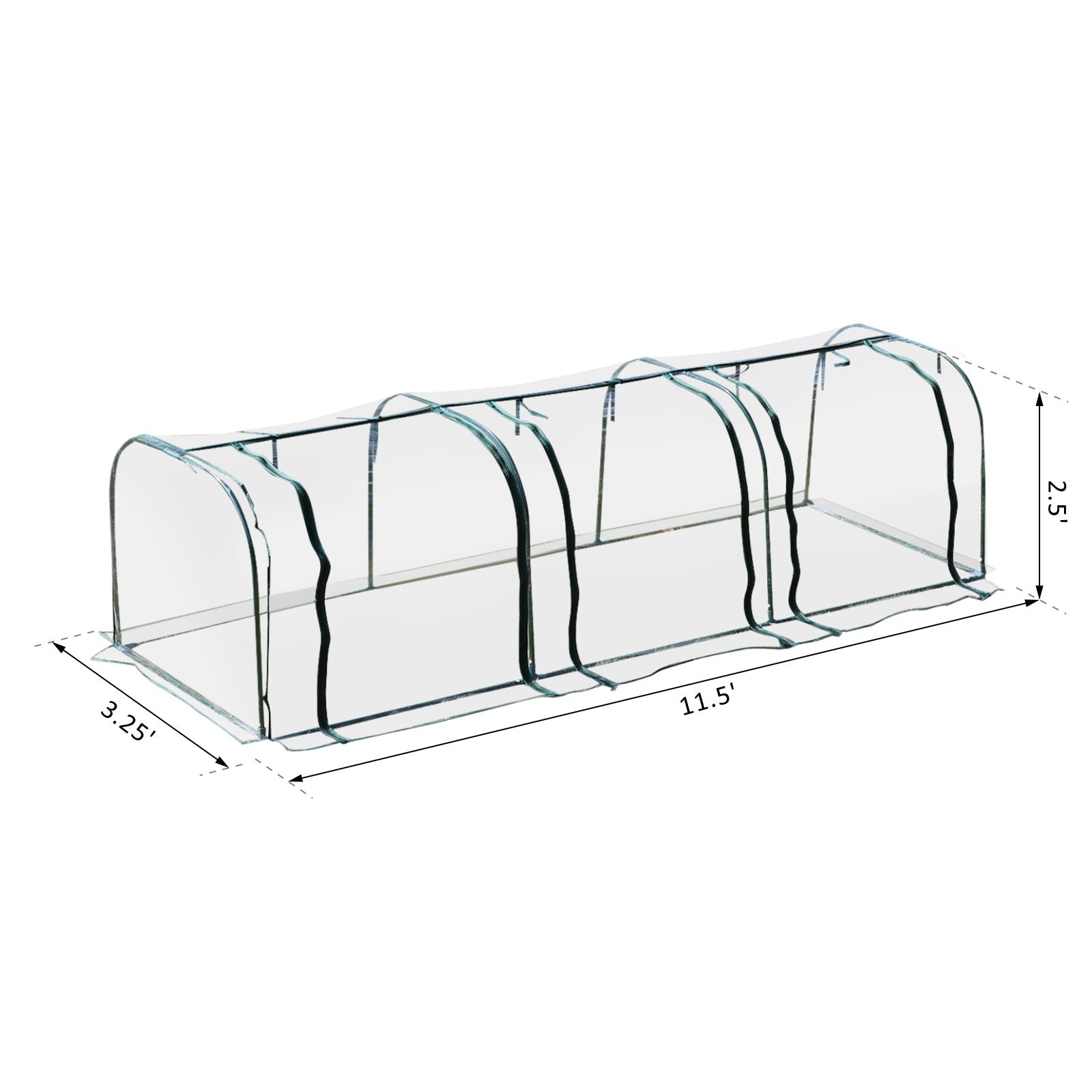 11.5' L x 3.25' W x 2.5' H PVC Metal Tunnel Garden Greenhouse Kit
