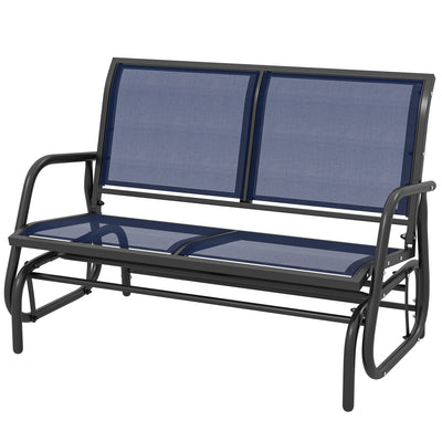 2-Person Outdoor Glider Bench, Patio Double Swing Rocking Chair Loveseat with  Steel Frame, Dark Blue
