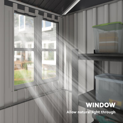 8' x 5.5' Metal Garden Storage Shed, Extra Large Outdoor Tool Storage House w/Lockable Doors, Window, Air Vents