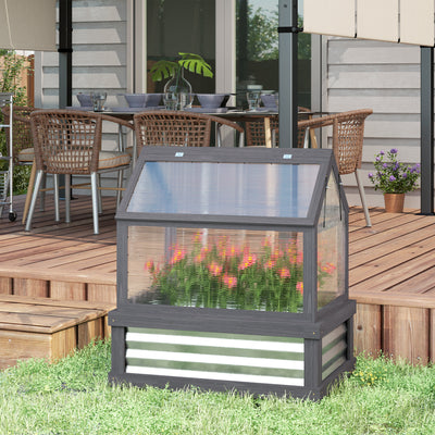 Raised Garden Flower Bed Kit with Greenhouse, Wooden Cold Frame Planter, 35.5" x 22.5" x 38.25", Gray