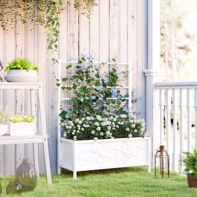 Outdoor Planter Box Galvanized Raised Garden Bed with Trellis for Climbing Vines, 35.4" x 15.7" x 47.2"