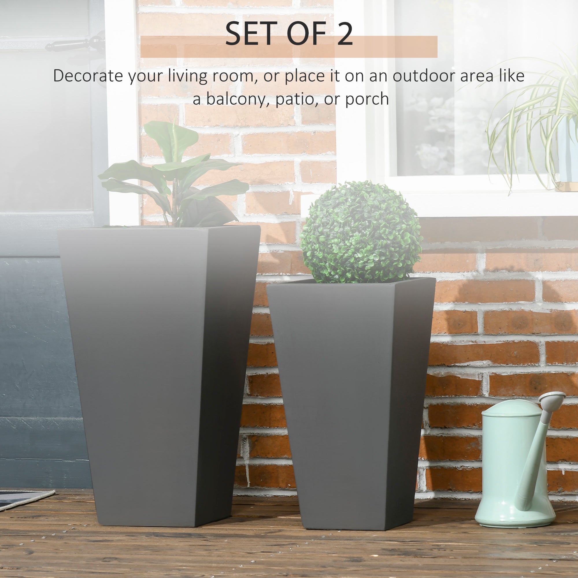 2-Pack Outdoor Planter Set, Flower Pots with Drainage Holes, Durable & Stackable Plant Pot, 22in & 18in, for Porch, Entryway, Patio, Yard, Garden, Gray